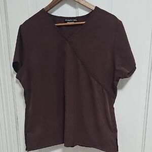 Brown V-Neck Short Sleeve Scrub Top